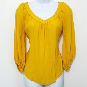 MAEVE by Anthropologie Ballon Sleeve V Neck Boswell Peasant Blouse Yellow Size 0